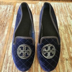 Tory Burch Quilted Billy Slipper Navy Velvet Slip On Shoes
